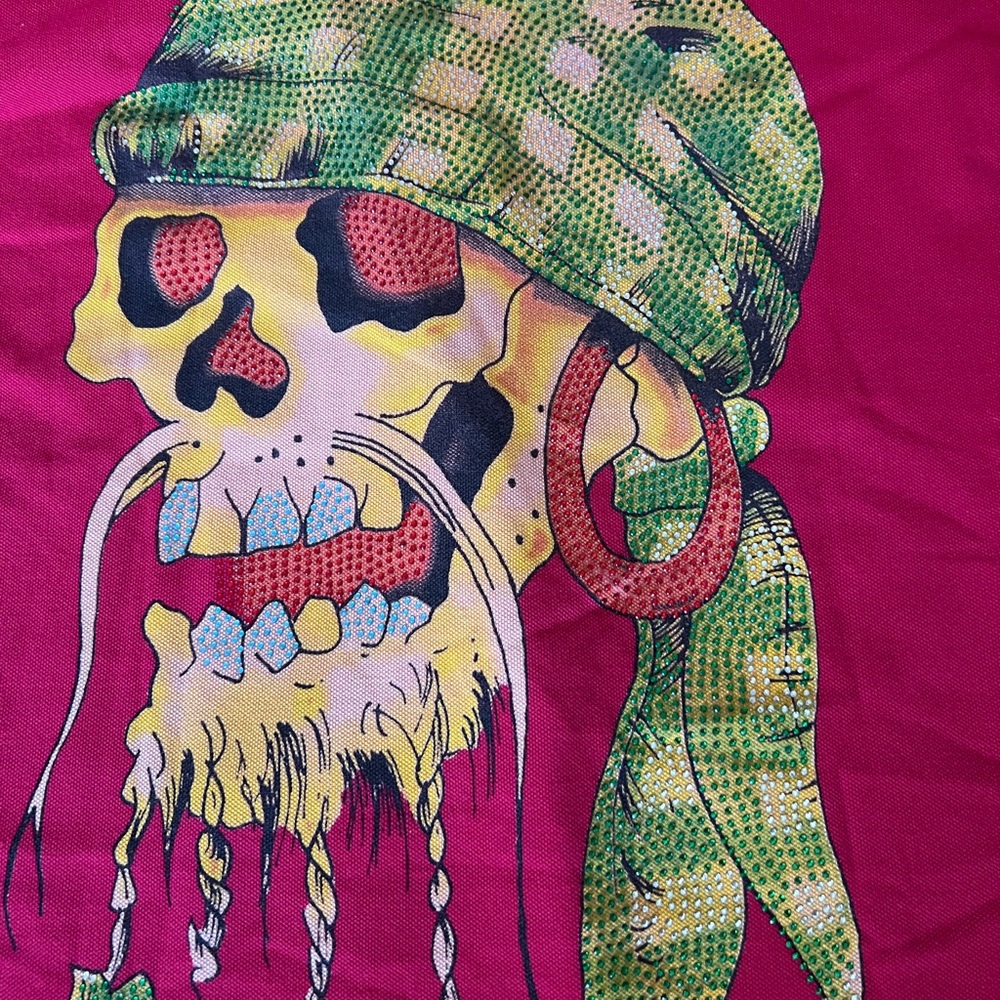 Ed Hardy Red Vintage short sleeve polo shirt size S Dead Pirate +Rhinestones